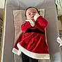 Alya participe au concours pour gagner de l'argent avec cette photo : baby, infant, child, red_dress, christmas_outfit, black_tights, baby_boots, changing_pad, blanket, pillow, baby_changing_station, indoor, person, young_child, curly_hair, looking_at_camera, cute, soft_toys, baby_care, home