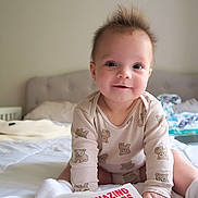 Grace joined the competition — help win amazing prizes! baby, bed, bedroom, bodypart, couch, crawling, cushion, face, finger, furniture, hand, head, homedecor, indoors, person, photography, portrait, room, sitting, text