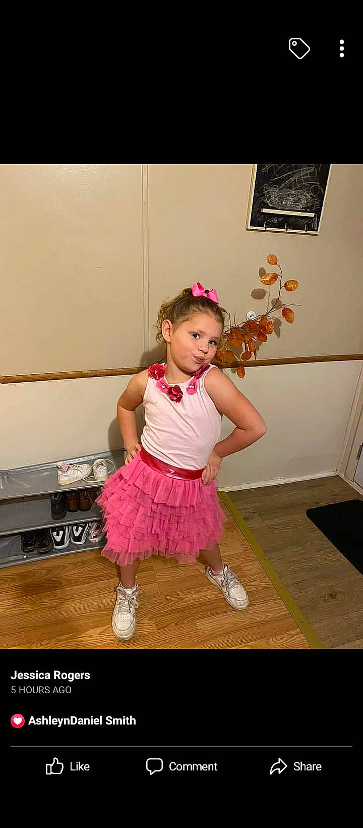 Kaylynn is registered to the contest to win money with this photo: baby_toddler_clothing, ballet_tutu, child, entertainment, event, fashion_accessory, fashion_design, flooring, fun, happy, headpiece, human_leg, magenta, performing_arts, person, pink, room, sandal, sock, thigh