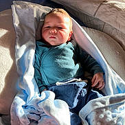 Nereo participe au concours pour gagner de l'argent avec cette photo : baby, blanket, blue, bedding, child, cute, face, infant, indoors, light, looking, person, portrait, resting, soft, sunlight, toddler, warm, wrapped, young