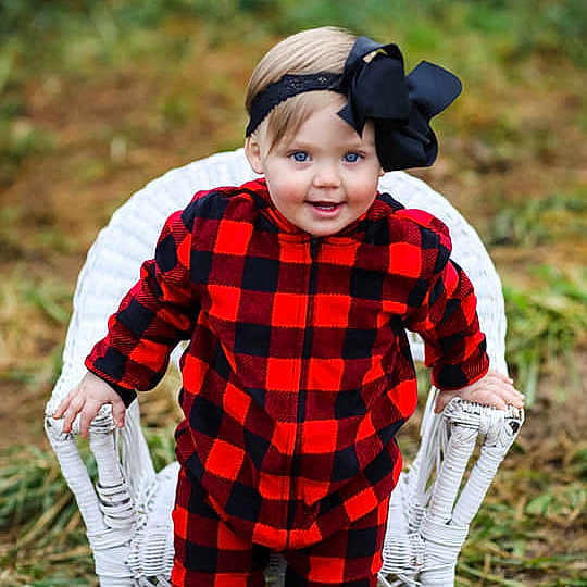 Novalee joined the competition — help win amazing prizes! boy, child, facial_expression, fun, girl, grass, happiness, infant, joy, pattern, person, plaid, play, portrait_photography, red, smile, tartan, toddler