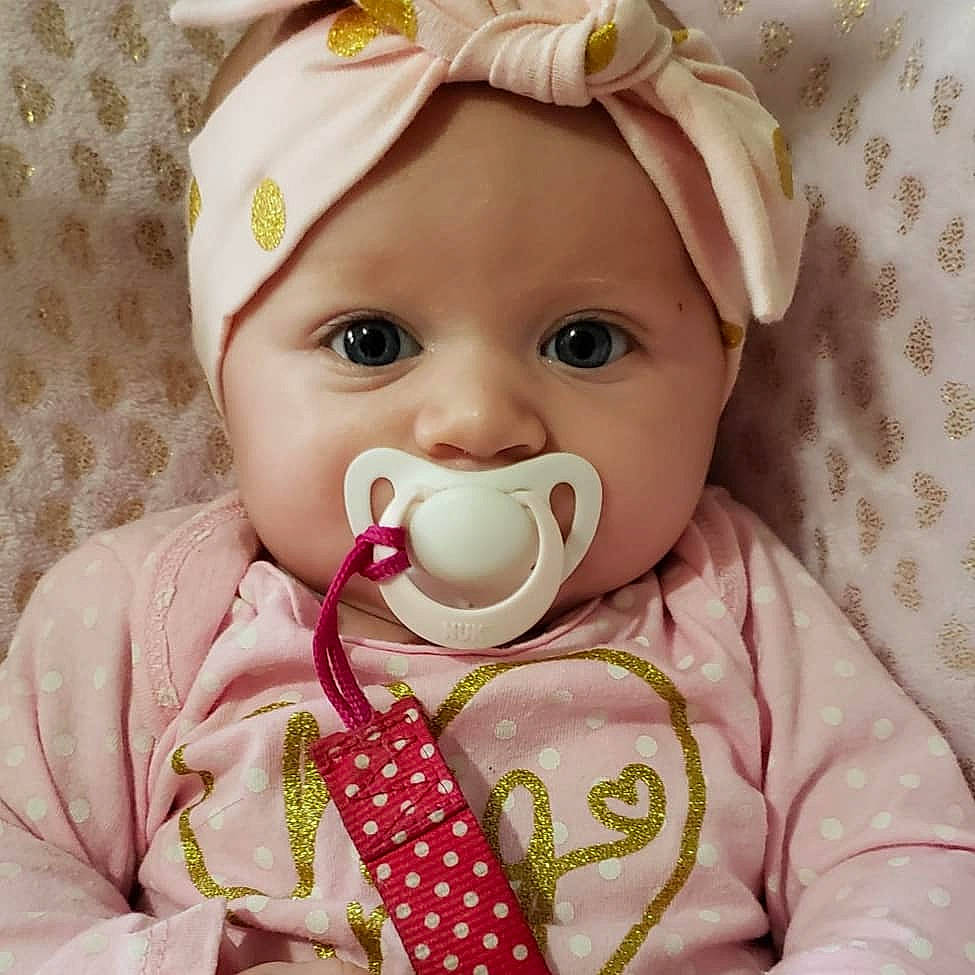 Kinlee is registered to the contest to win money with this photo: baby, baby_toddler_clothing, cheek, child, person, pink, toddler