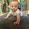 Blake is registered to the contest to win money with this photo: baby, crawling, carpet, indoor, toy, fan, clothing, person, child, expression, hand, floor, home, cute, curious, blue_eyes, short_hair, gray, colorful, play