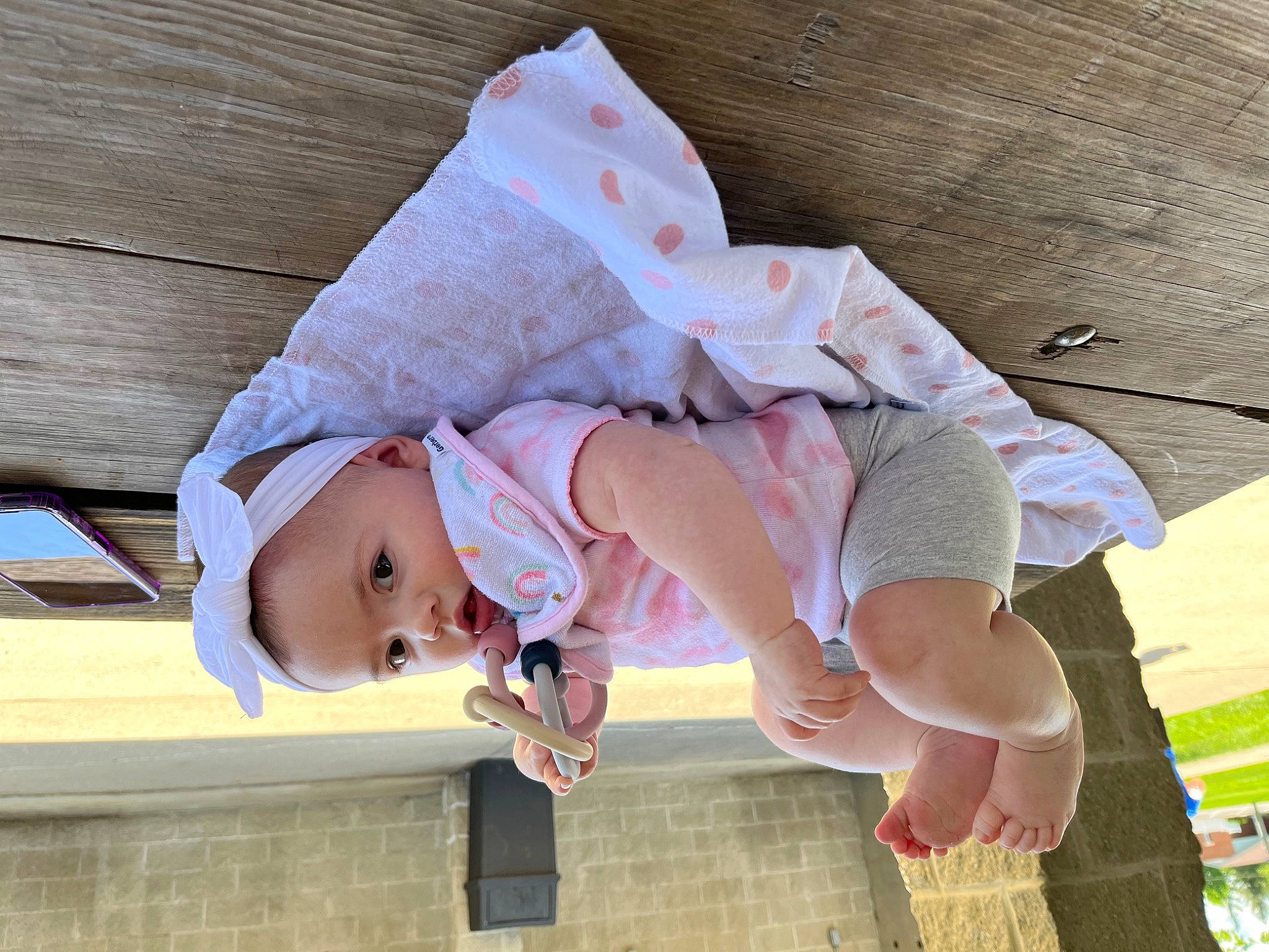 Jaylee joined the competition — help win amazing prizes! baby, baby_products, baby_toddler_clothing, child, foot, grass, happy, hat, leisure, pattern, person, sitting, sleeve, sock, toddler, tree, wood