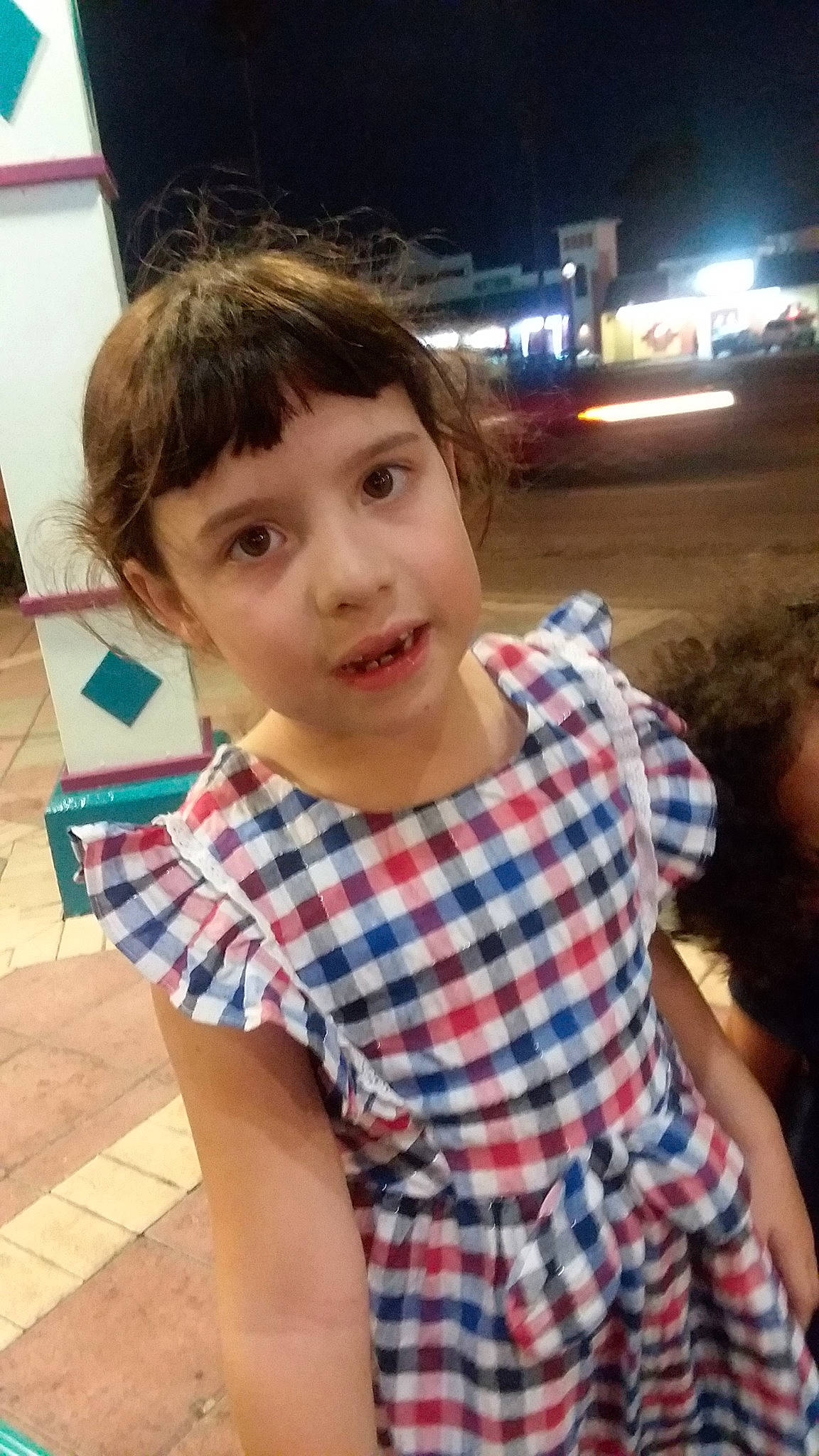 Isabella joined the competition — help win amazing prizes! brown_hair, cheek, child, design, face, forehead, hair, nose, pattern, person, plaid, selfie, smile, tartan, textile, toddler