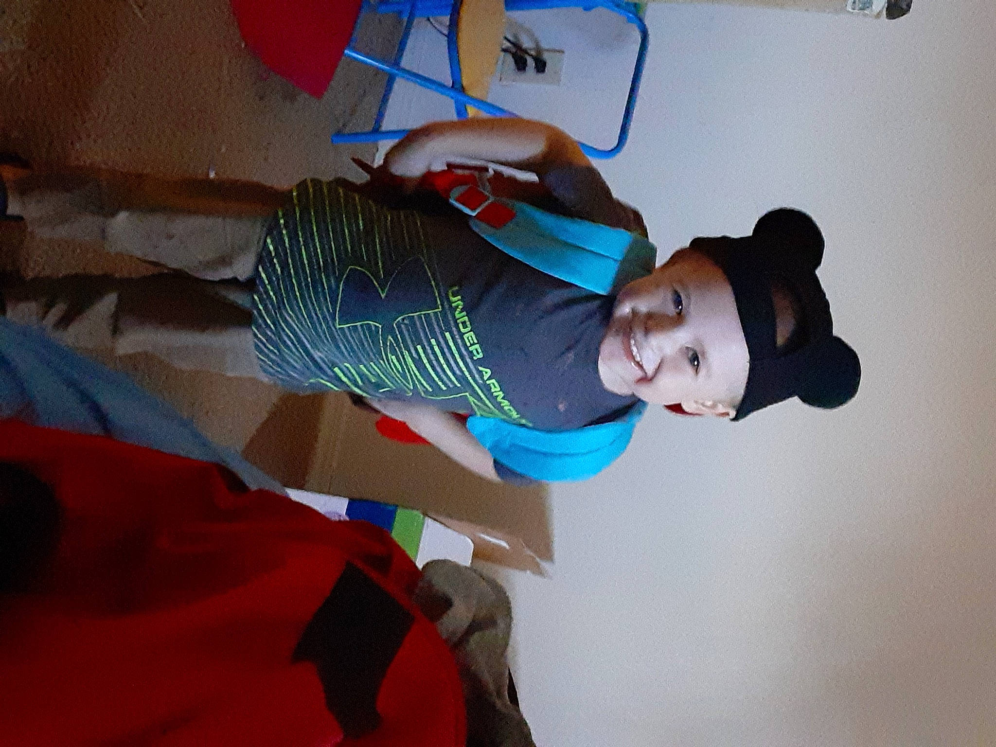 Micheal is registered to the contest to win money with this photo: headwear, joy, person