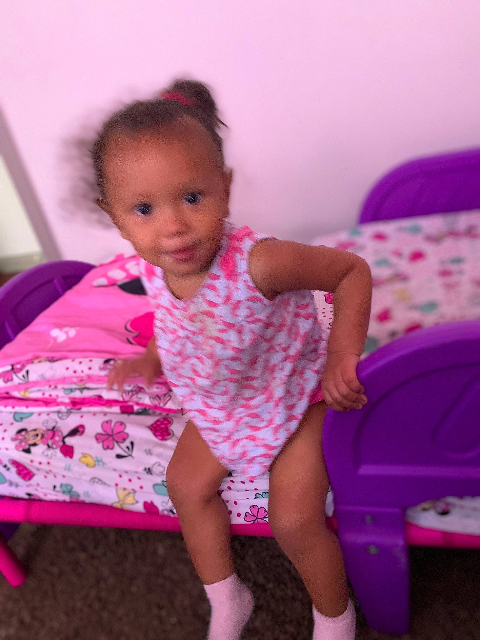 Gisselle joined the competition — help win amazing prizes! arm, baby_toddler_clothing, chair, child, facial_expression, fun, hair, hairstyle, happy, joint, leg, magenta, person, pink, purple, skin, sleeve, sock, textile, thigh