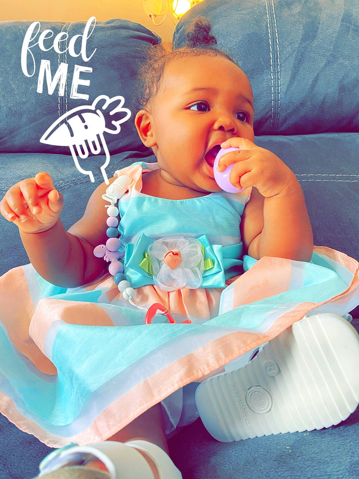 Kalaya is registered to the contest to win money with this photo: aqua, azure, baby, baby_products, baby_toddler_clothing, chair, child, comfort, couch, event, finger, fun, happy, leisure, person, pink, product, sitting, sleeve, toddler