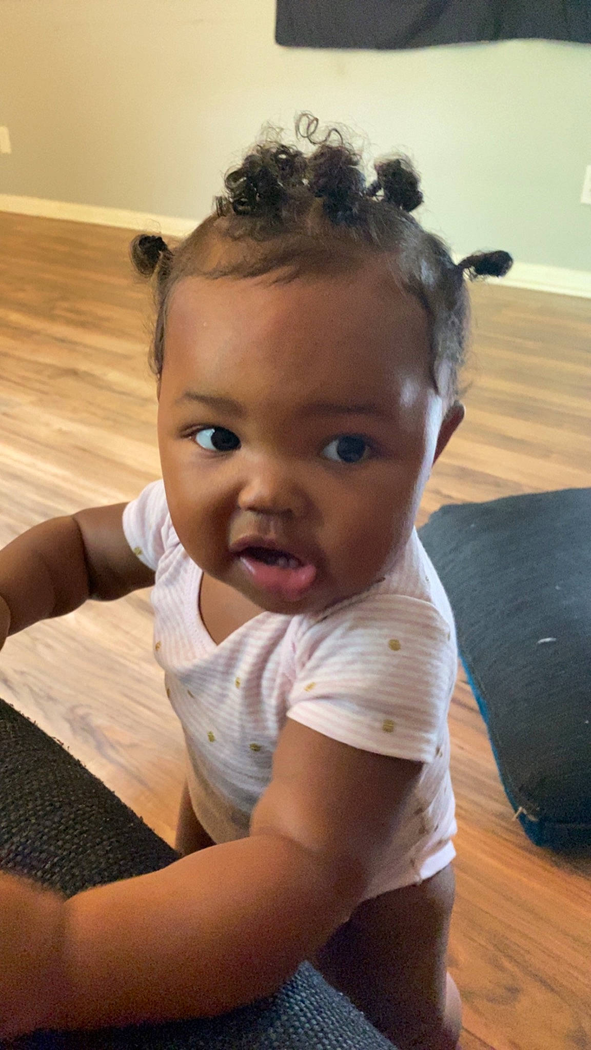 Kalaya is registered to the contest to win money with this photo: baby, baby_toddler_clothing, cheek, chin, comfort, elbow, eye, eyebrow, eyelash, flash_photography, floor, flooring, happy, iris, lip, nose, person, skin, sleeve, toddler