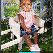 Jaziah joined the competition — help win amazing prizes! bow, child, curious, cute, denim_skirt, flowers, garden, grass, interface, outdoor, photography, pink_striped_shirt, portrait, shoes, sitting, toddler, watermark, website, white_cart, young_child