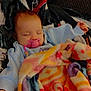 baby, blanket, pacifier, sleeping, infant, cozy, soft, clothing, colorful, resting, child, indoors, comfort, cute, warm, fabric, person, head, hand, texture