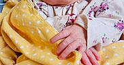 Aurora is registered to the contest to win money with this photo: baby, blanket, closeup, clothing, cozy, cute, face, floral, hand, indoors, infant, newborn, peaceful, polka_dot, portrait, resting, sleeping, soft, wrapped, yellow