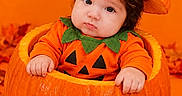 Marcela joined the competition — help win amazing prizes! autumn, baby, child, costume, cute, face, halloween, hat, holiday, indoors, infant, jack_o_lantern, leaves, orange, photography, portrait, pumpkin, seasonal, sitting, smiling
