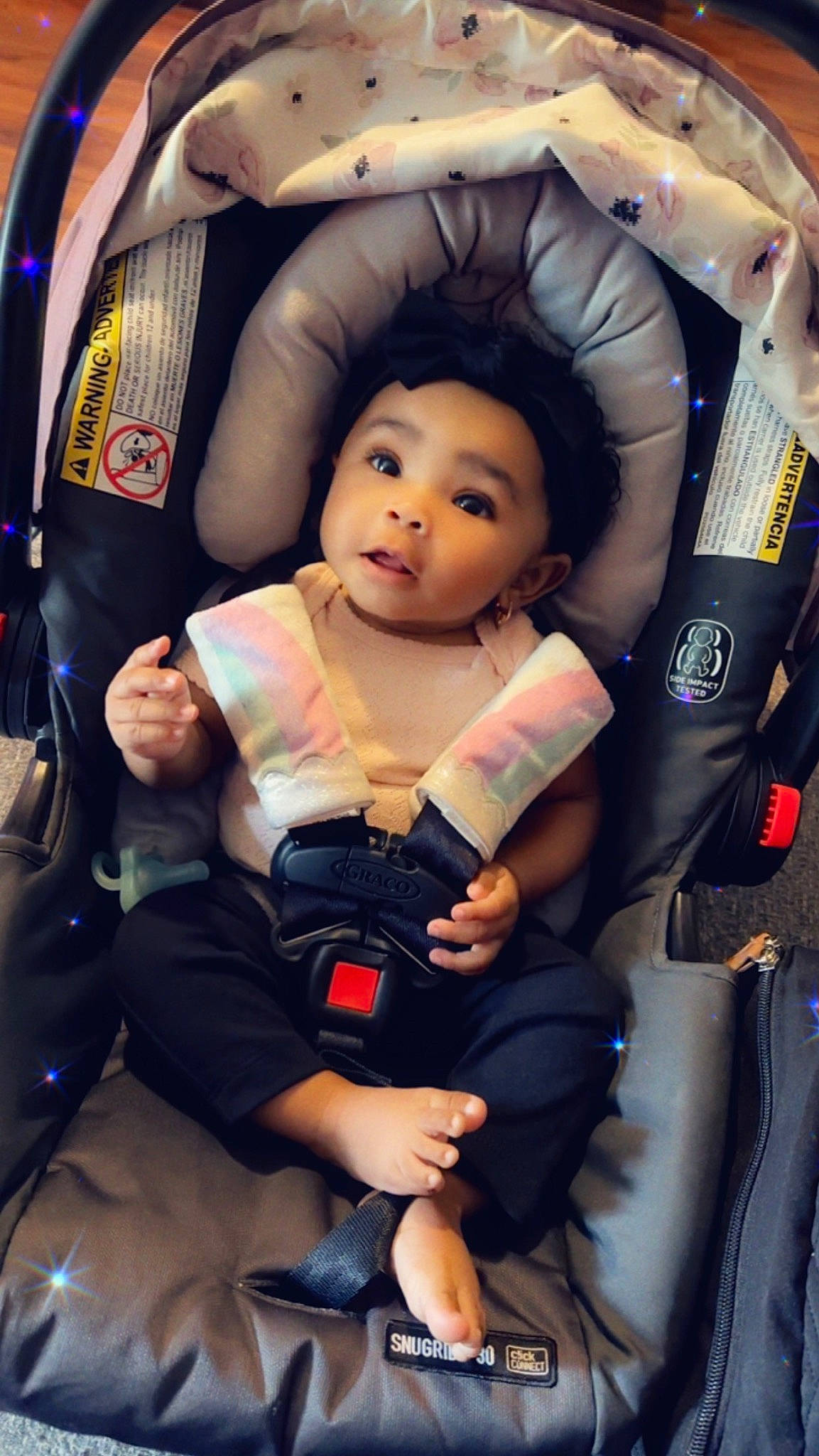 Keilani joined the competition — help win amazing prizes! auto_part, baby, baby_carriage, baby_in_car_seat, baby_products, car_seat, car_seat_cover, child, comfort, finger, fun, gesture, lap, luxury_vehicle, person, seat_belt, sitting, skin, thigh, thumb