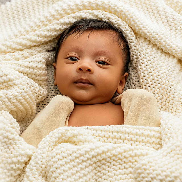 Rishan joined the competition — help win amazing prizes! baby, blanket, child, cozy, cute, face, family, indoors, infant, knitted, newborn, portrait, resting, siblings, sleeping, smile, soft, swaddled, three, warm