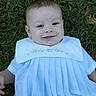 Jase is registered to the contest to win money with this photo: baby, infant, child, grass, outdoor, smile, happy, blue_clothing, face, person, young_child, nature, cute, lying_down, cheerful, head, eyes, skin, short_hair, pleased