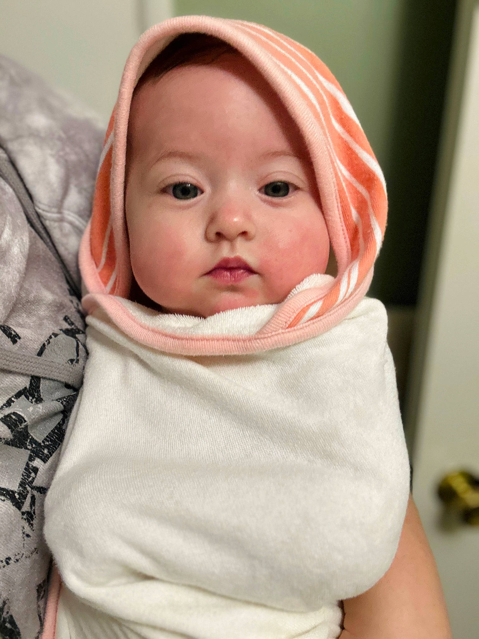 Liliana is registered to the contest to win money with this photo: baby, baby_products, baby_safety, baby_sleeping, baby_toddler_clothing, cheek, child, comfort, eyelash, happy, linens, peach, person, portrait_photography, sitting, sleeve, toddler