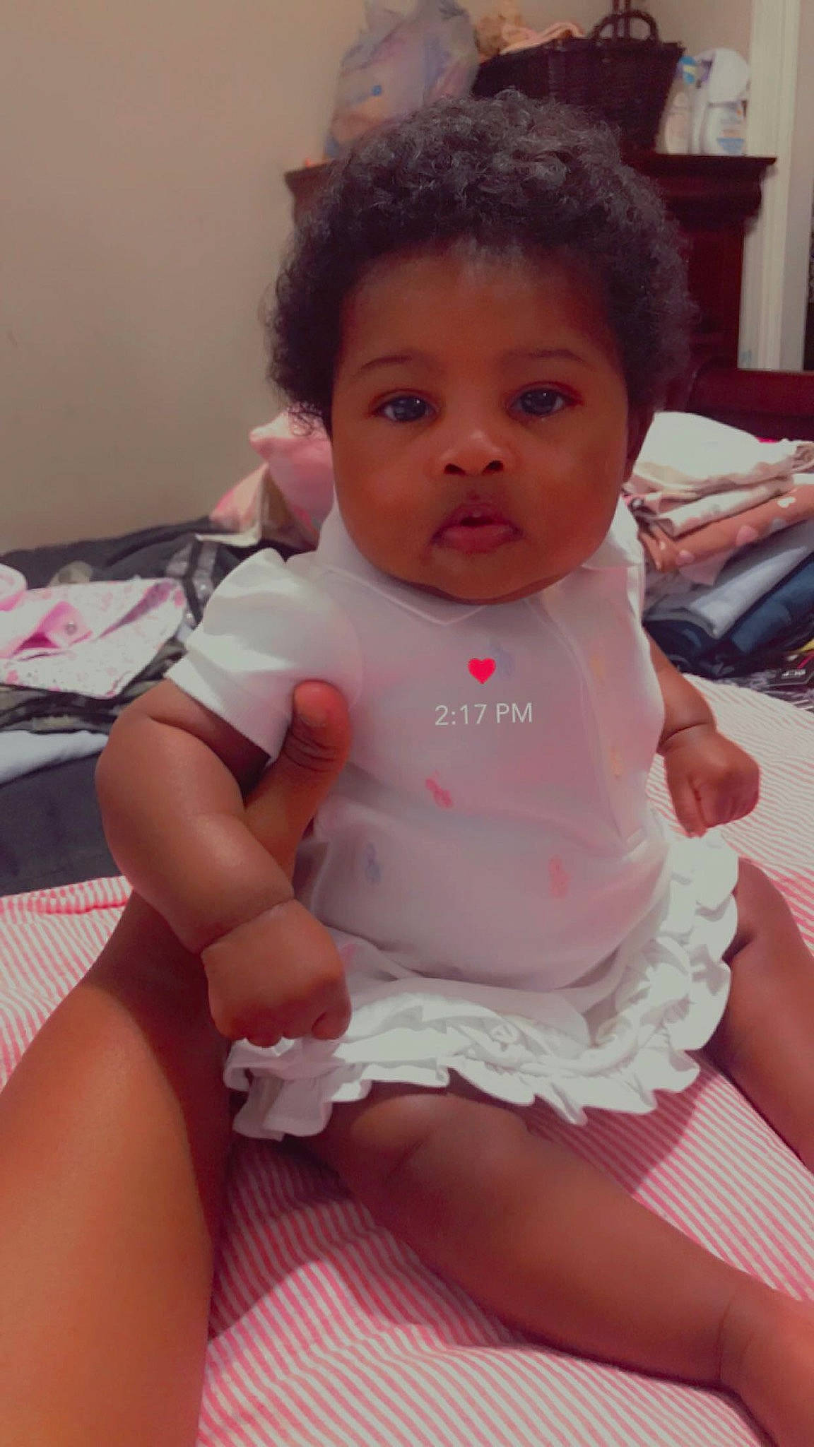 Arionna joined the competition — help win amazing prizes! baby_toddler_clothing, cheek, eye, eyebrow, eyelash, face, finger, hair, head, iris, leg, lip, mouth, neck, nose, person, pink, shoulder, skin, stomach