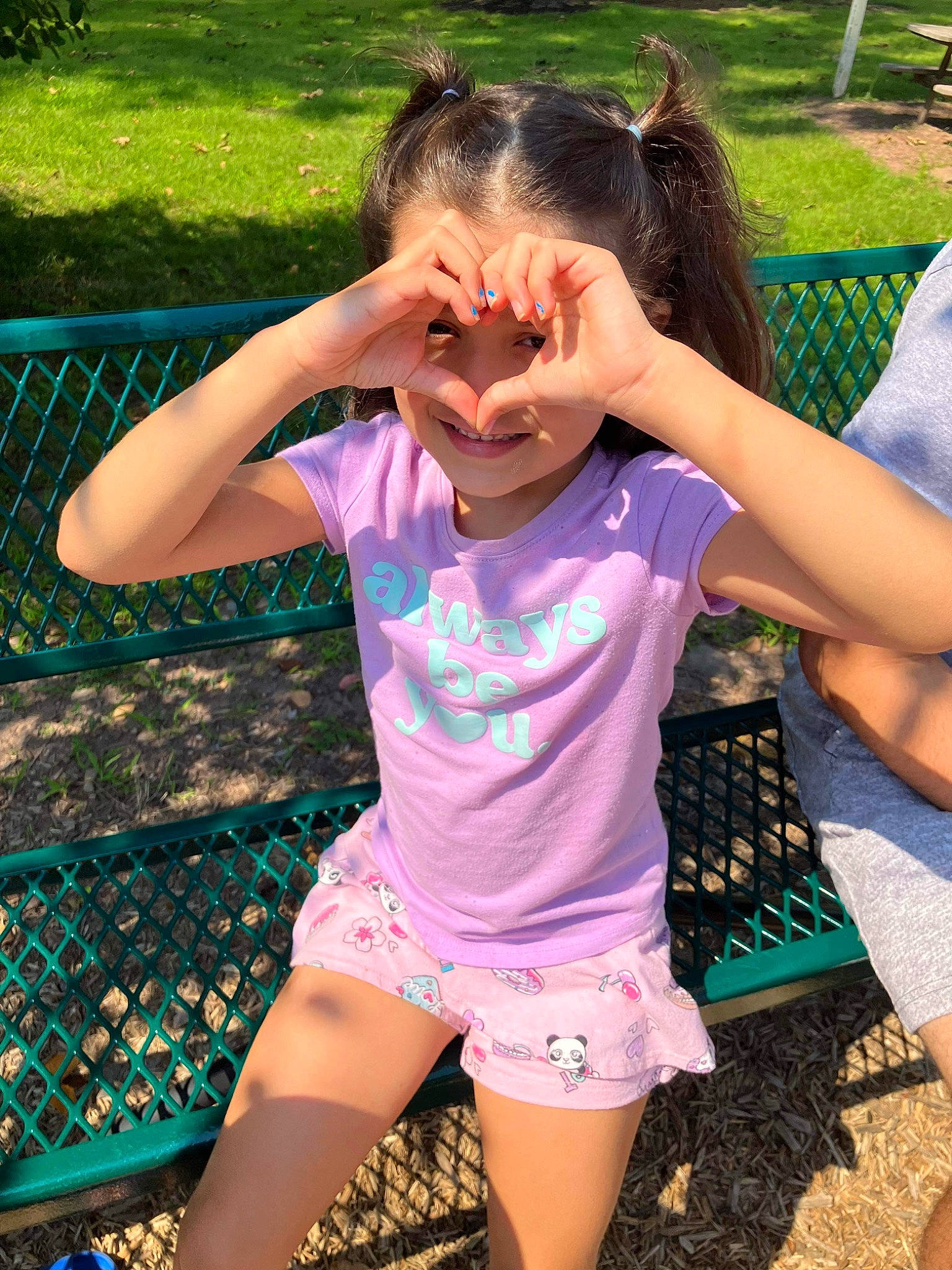 Katalaya is registered to the contest to win money with this photo: fun, grass, green, happy, human_leg, leg, leisure, long_hair, magenta, people_in_nature, person, pink, plant, purple, recreation, shorts, smile, summer, thigh, tree