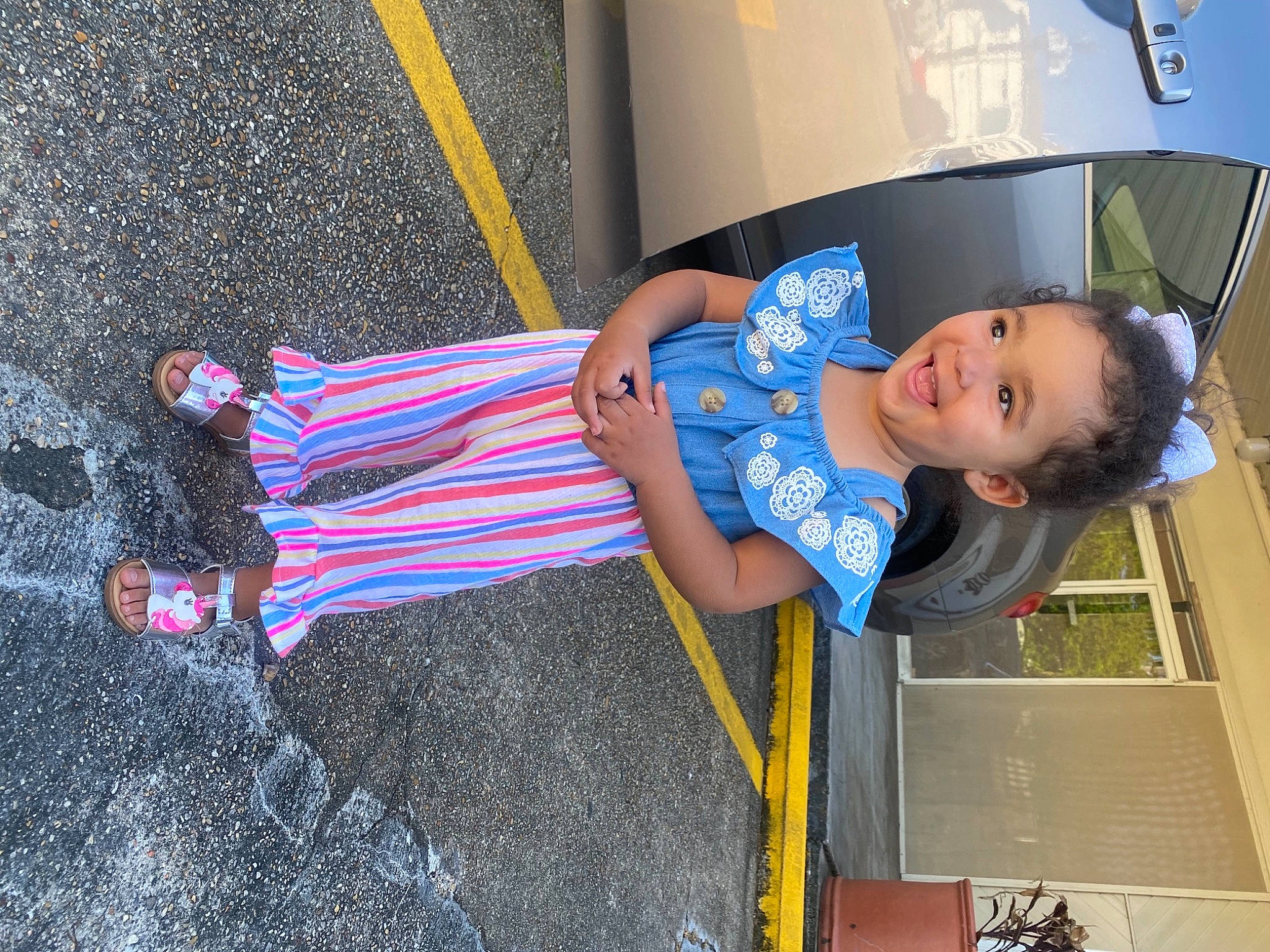 Aubreigh is registered to the contest to win money with this photo: asphalt, baby_toddler_clothing, child, concrete, electric_blue, fun, human_leg, joy, leisure, person, road_surface, shadow, sidewalk, smile, thigh, toddler, travel