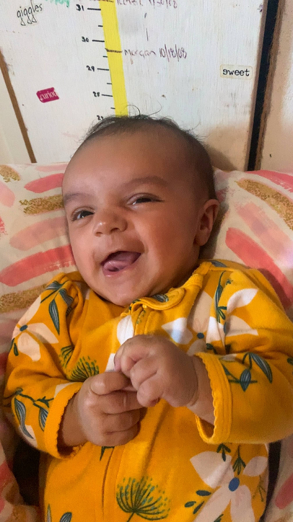 Enslee joined the competition — help win amazing prizes! baby, baby_toddler_clothing, cheek, child, eye, fun, gesture, happy, head, laugh, mouth, nose, person, room, skin, sleeve, smile, t_shirt, thumb, toddler