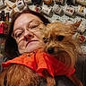 Wolfie joined the competition — help win amazing prizes! accessories, adult, animal, canine, clothing, couch, cup, dog, face, female, footwear, furniture, glasses, head, person, pet, photography, portrait, terrier, woman