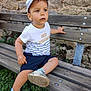 Noah participe au concours pour gagner de l'argent avec cette photo : toddler, child, bench, cap, shorts, sneakers, grass, stone_wall, outdoor, curious, person, casual_clothing, sitting, daylight, young_child, footwear, nature, resting, expression, summer