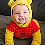 Lennie-Jax joined the competition — help win amazing prizes! baby, bear_ears, blue_eyes, child, closeup, clothing, crawling, cute, face, hands, happy, hoodie, indoors, infant, pooh, portrait, red_shirt, smiling, soft_texture, yellow_hood