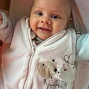 Issa participe au concours pour gagner de l'argent avec cette photo : baby, smiling, crib, sleeping_sack, white_clothing, squirrel_design, stars, infant, cute, happy, soft_bedding, child, portrait, indoors, newborn, cozy, cute_clothing, lying_down, face, young_child