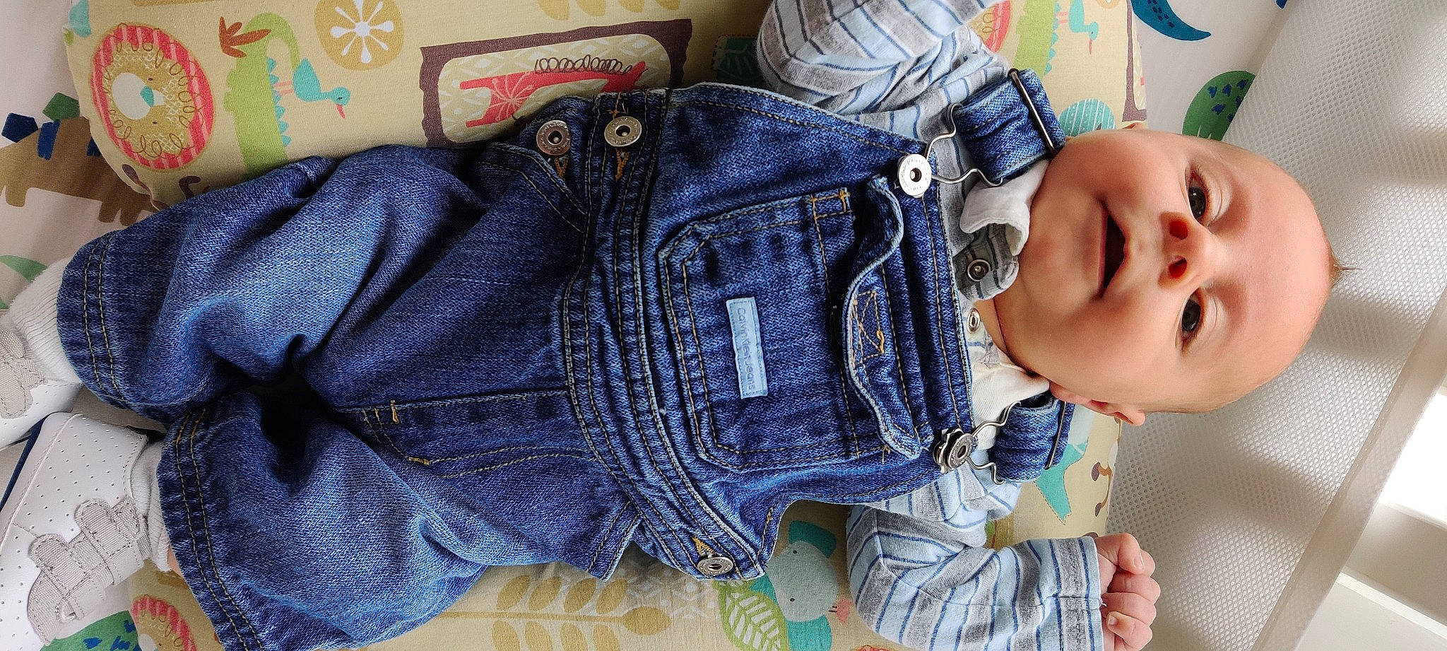 Aiden joined the competition — help win amazing prizes! baby, baby_toddler_clothing, cheek, comfort, denim, electric_blue, eye, glasses, hand, human_body, jeans, leg, mouth, nose, outerwear, pattern, person, skin, sleeve, textile