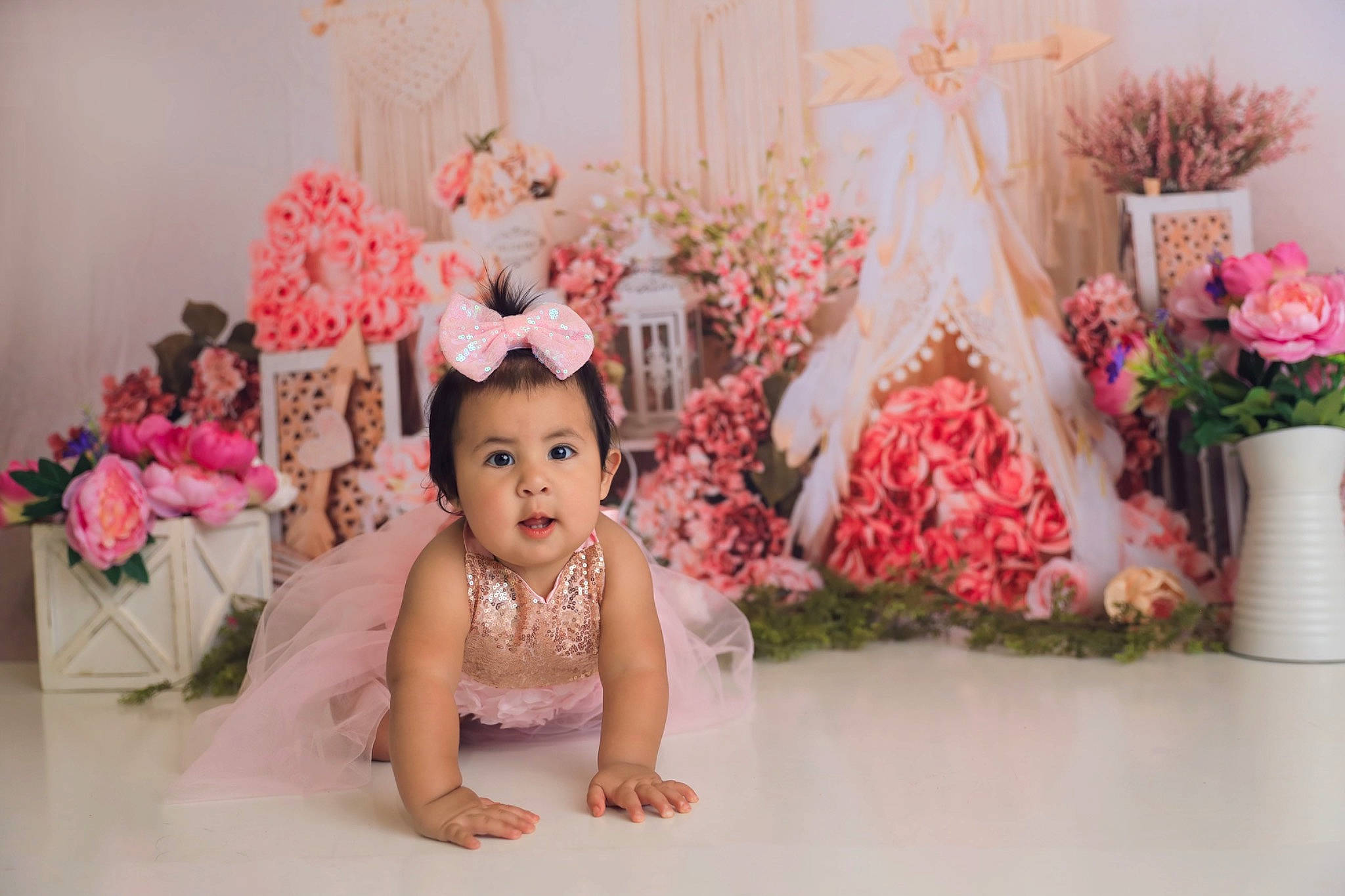Nancylu joined the competition — help win amazing prizes! baby, dress, event, fashion, flooring, flower_arranging, flowerpot, fun, happy, headpiece, magenta, party, peach, person, petal, pink, plant, sitting, textile, toddler