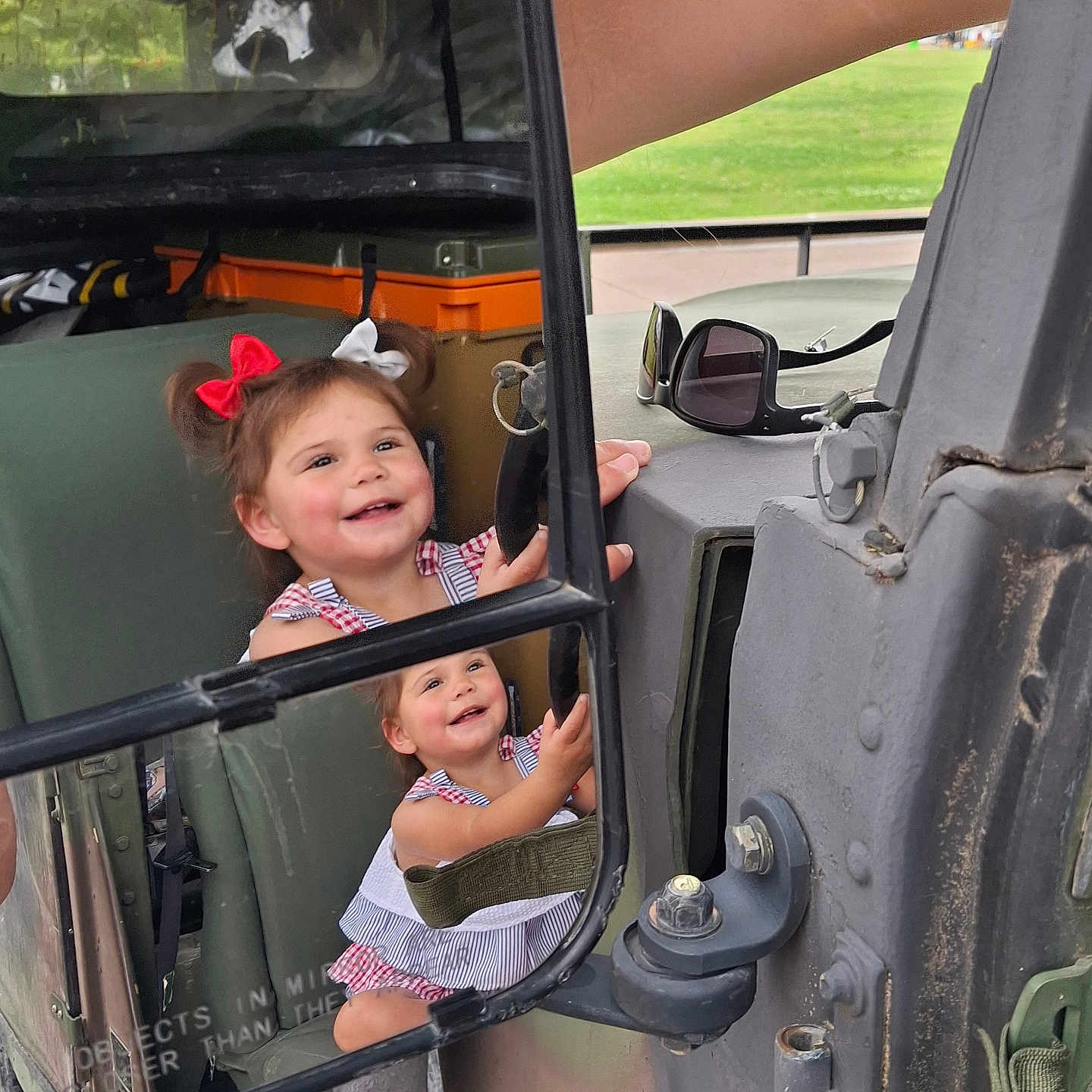 Raina joined the competition — help win amazing prizes! accessories, baby, buggy, car, child, clothing, face, female, girl, glasses, head, jeep, outdoors, person, photography, portrait, t_shirt, tractor, transportation, vehicle