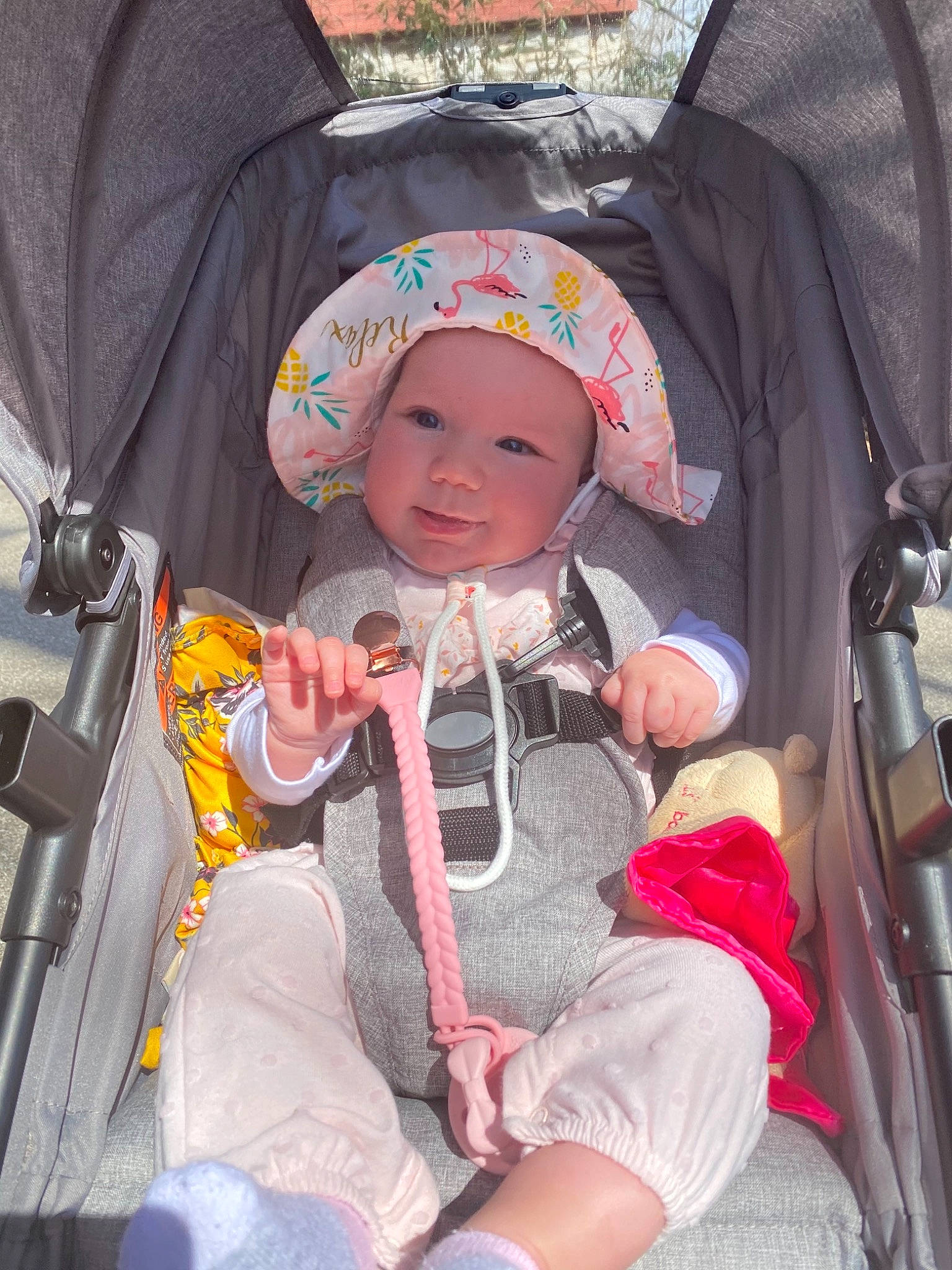 Hadlee is registered to the contest to win money with this photo: auto_part, baby, baby_carriage, baby_products, baby_safety, baby_toddler_clothing, car_seat, cheek, child, comfort, fashion_accessory, fun, hat, headwear, lap, person, product, seat_belt, sitting, smile