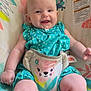 baby, smiling, sitting, baby_seat, colorful, clothing, child, cute, happy, infant, patterned, playful, portrait, seat, small_child, toddler, wearing, young, blue, indoor