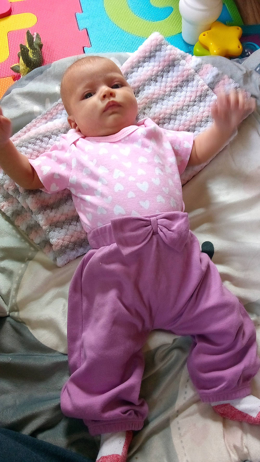 Maryjayne joined the competition — help win amazing prizes! baby, baby_products, baby_safety, baby_toddler_clothing, bedding, cheek, child, comfort, happy, linens, magenta, pattern, person, pink, play, purple, sitting, skin, sleeve, textile