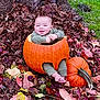 Earnan joined the competition — help win amazing prizes! autumn, baby, barefoot, child, cute, fall, grass, green_clothing, happy, holiday, leaves, nature, outdoor, playful, portrait, pumpkin, seasonal, sitting, smile, tree