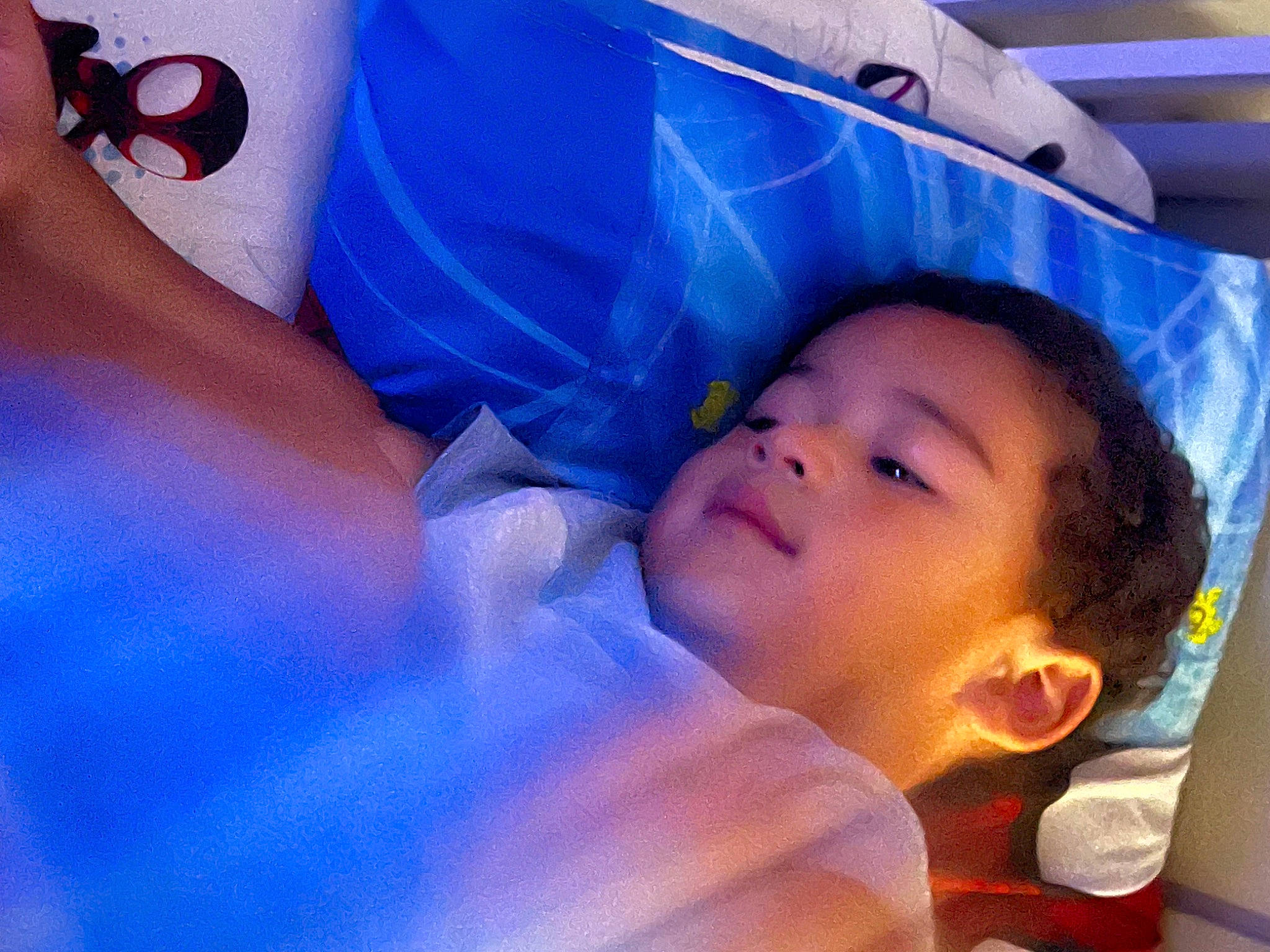 Eli is registered to the contest to win money with this photo: baby, child, comfort, electric_blue, finger, foot, fun, gesture, happy, human_leg, leisure, mouth, nail, nose, person, petal, purple, room, skin, smile