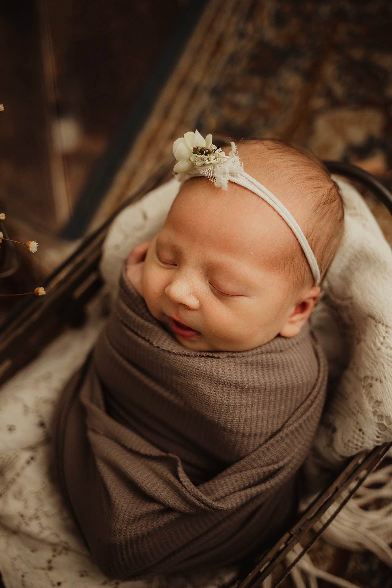 Haisley is registered to the contest to win money with this photo: baby, baby_toddler_clothing, cheek, comfort, dress, eye, eyebrow, flash_photography, happy, headband, headgear, headpiece, iris, lip, nose, person, plant, skin, smile, toddler