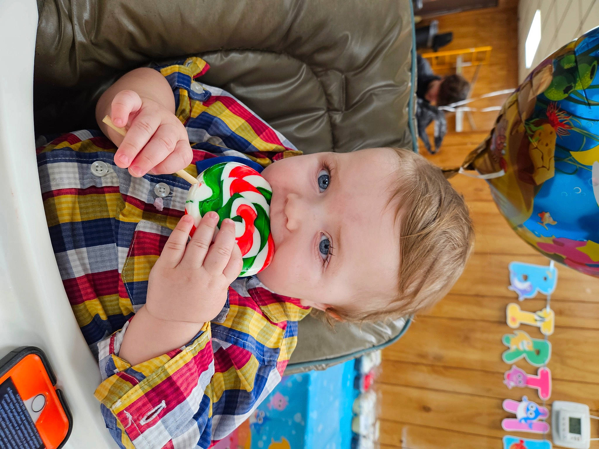 Phenix joined the competition — help win amazing prizes! baby, baby_products, baby_toddler_clothing, baby_toys, cheek, child, comfort, fun, orange, pattern, person, plaid, play, product, room, sitting, tartan, textile, toddler, toy