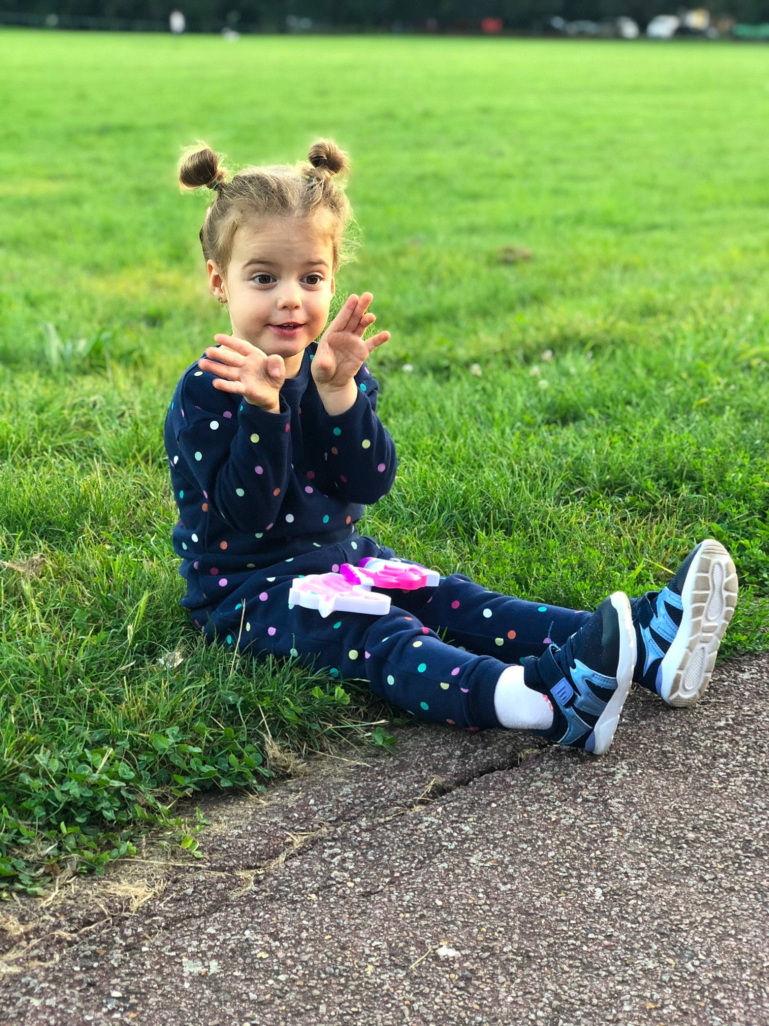 Alexia is registered to the contest to win money with this photo: baby, baby_toddler_clothing, child, electric_blue, fun, grass, grass_family, grassland, happy, lawn, leaf, leisure, meadow, nature, people_in_nature, person, plant, recreation, smile, toddler