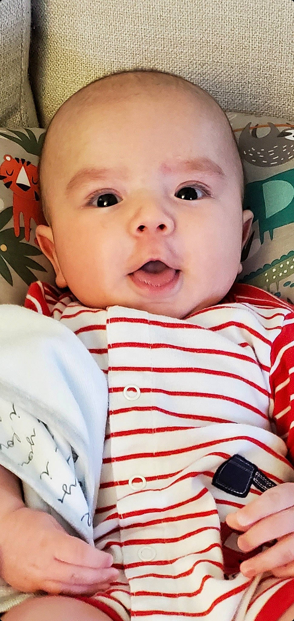 Gray joined the competition — help win amazing prizes! baby, baby_toddler_clothing, camera, cheek, child, collar, comfort, communication_device, eyelash, happy, iris, linens, mobile_phone, pattern, person, pink, skin, sleeve, smile, textile