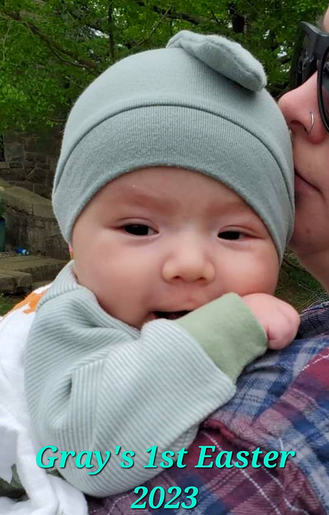 Gray joined the competition — help win amazing prizes! baby, baby_toddler_clothing, baseball_cap, cap, cheek, child, cool, eyewear, goggles, grass, happy, headwear, knit_cap, leisure, pattern, person, sitting, skin, sunglasses, toddler