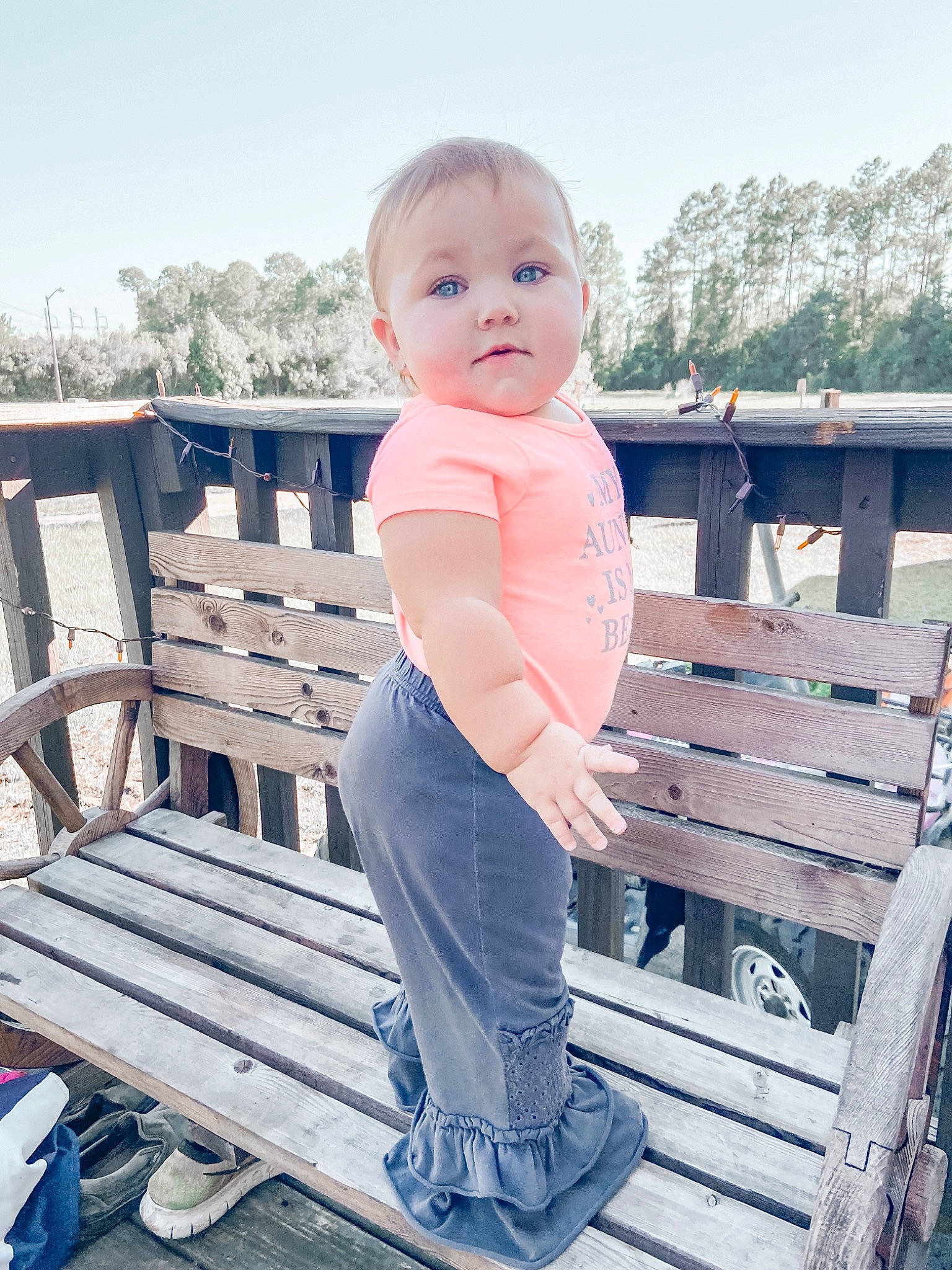 Kaelynn joined the competition — help win amazing prizes! baby_toddler_clothing, beauty, electric_blue, flash_photography, happy, leg, leisure, people_in_nature, person, shoe, shoulder, sky, sleeve, sneakers, stairs, street_fashion, t_shirt, thigh, toddler, tree