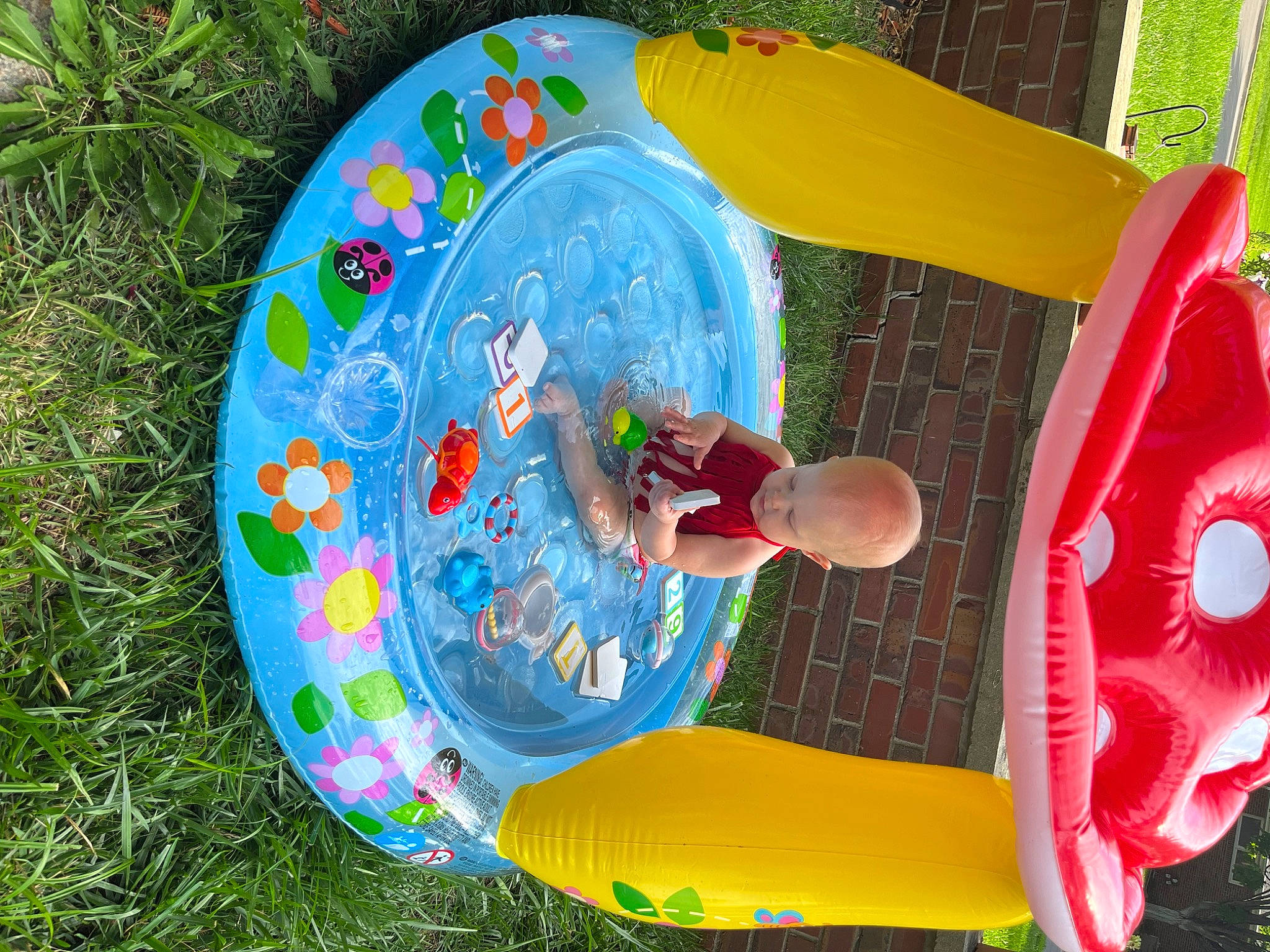 Elliana is registered to the contest to win money with this photo: art, child, chute, circle, city, fun, games, grass, inflatable, leisure, outdoor_play_equipment, paint, party_supply, pattern, person, play, recreation, toddler, toy, tree