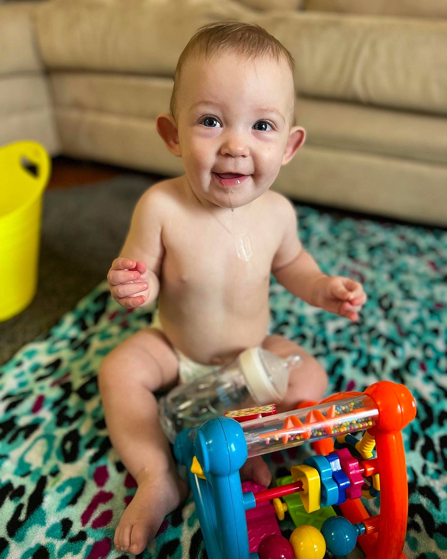 Saige joined the competition — help win amazing prizes! baby, baby_playing_with_toys, baby_products, baby_toddler_clothing, cheek, child, eye, face, fun, happy, head, iris, joy, person, photograph, play, product, skin, smile, toddler