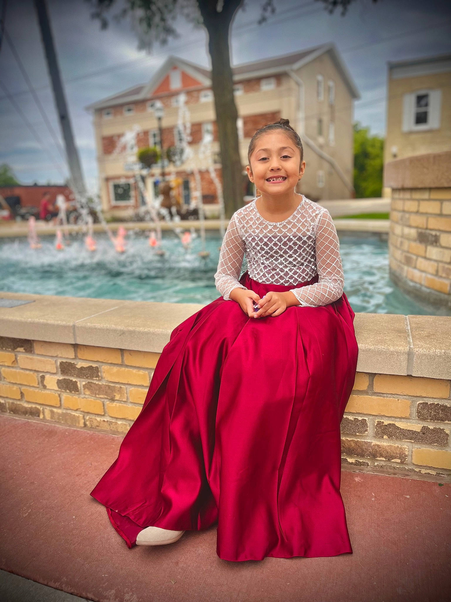 Kelsey is registered to the contest to win money with this photo: child, electric_blue, event, fashion_design, flash_photography, formal_wear, fun, happy, joy, leisure, magenta, person, pink, shoulder, sitting, sky, sleeve, smile, standing, temple