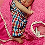 Krimson is registered to the contest to win money with this photo: baby, sleeping, blanket, pink, elephant_pattern, checkered_clothing, infant, cozy, peaceful, resting, foot, hand, fabric, texture, soft, indoors, cute, child, portrait, toddler