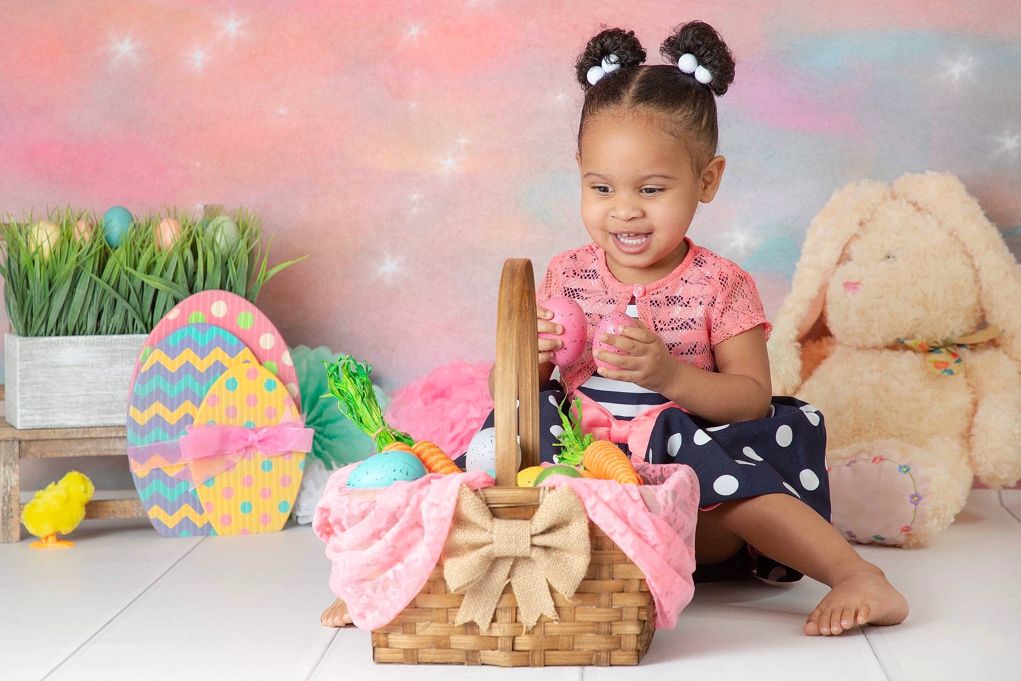 Alani joined the competition — help win amazing prizes! baby, child, happy, joy, person, pink, play, plush, room, sitting, smile, stuffed_toy, teddy_bear, toddler, toy