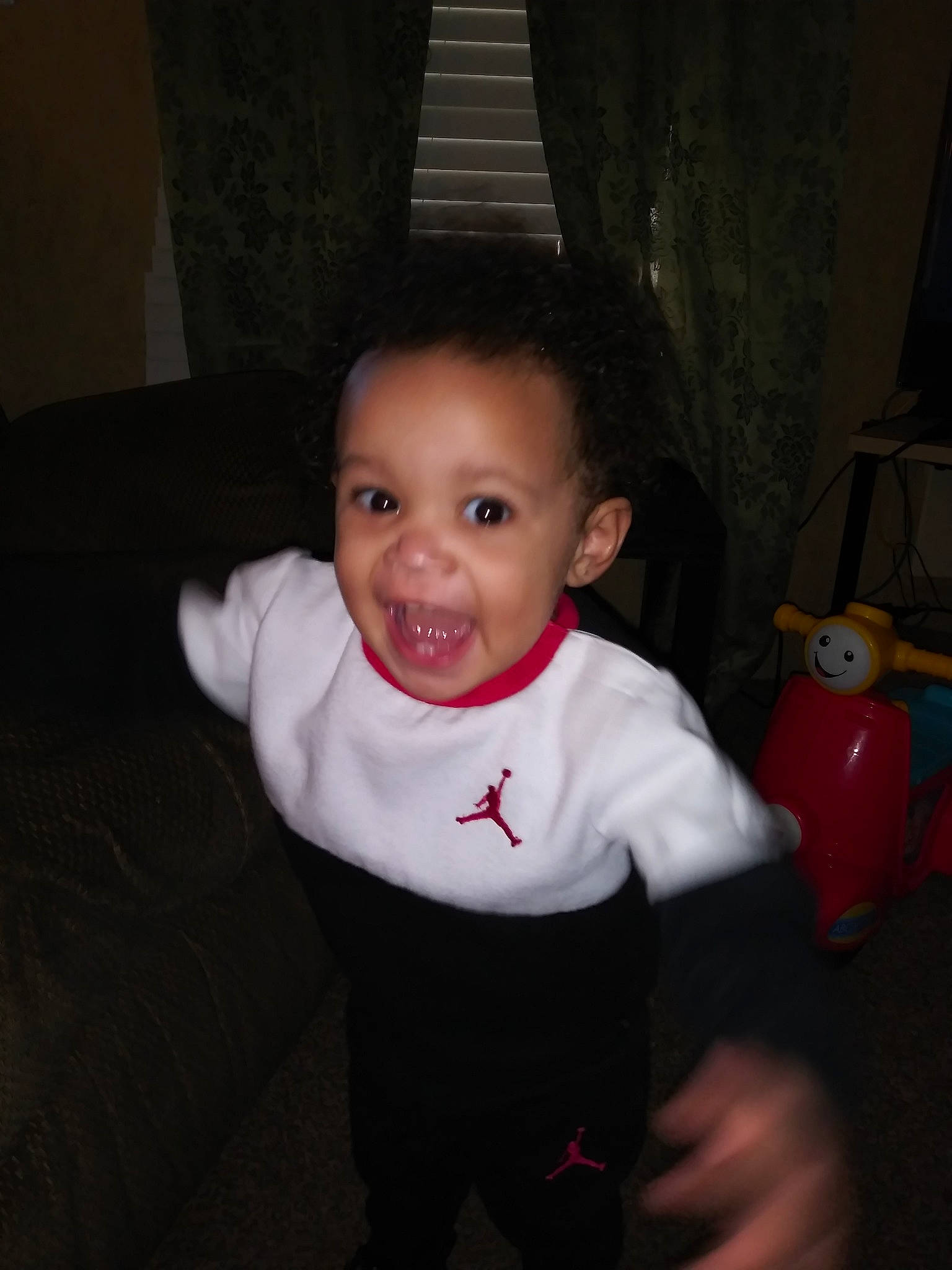 Jaylon joined the competition — help win amazing prizes! baby, cheek, child, chin, ear, eye, face, facial_expression, fun, happy, head, iris, lip, person, sitting, skin, smile, standing, toddler, tooth