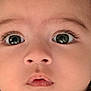 baby, face, closeup, eyes, innocence, infant, skin, nostrils, mouth, eyelashes, expression, portrait, child, cute, young, human, soft, adorable, curious, babyface